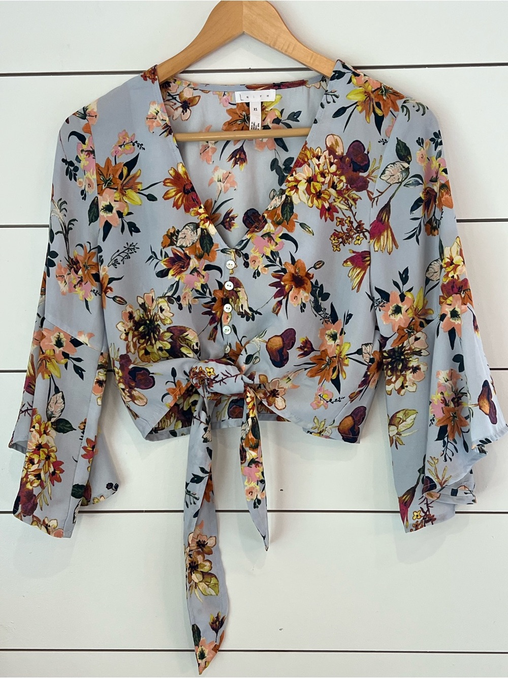 Leith Light Blue‎ Floral Tie-Front Blouse/ romantic/ cottagecore/ boho/